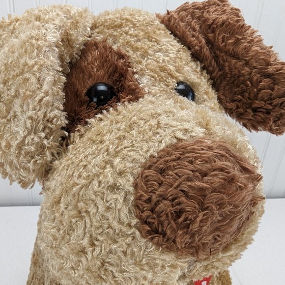 Lucky Toys Brown Spotted Puppy Dog Plush 16" Stuffed Animal Red Heart Ribbon - Picture 3 of 9